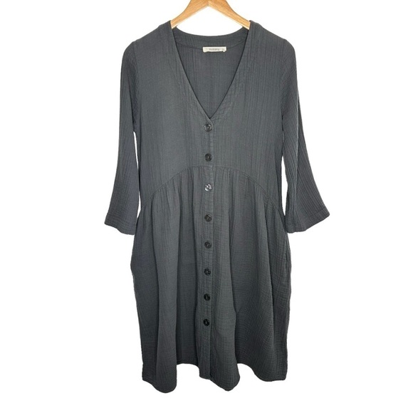 Filosofia Womens V Neck Button Up Gauze Dress Sz XS Gray 3/4 Sleeve 100% Cotton - Picture 1 of 7